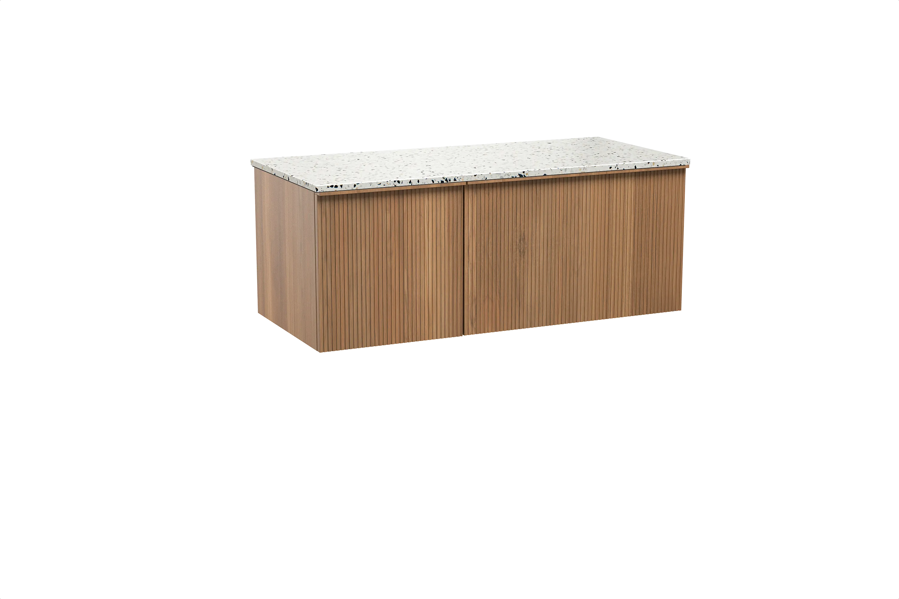 Balmani Forma meuble salle de bains suspendu 120 x 55 cm teck avec Stretto tablette simple ou double en blanc/noir mat terrazzo,