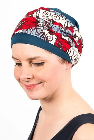 Bandeau chimio à fleurs et son bonnet assorti - Wax Mona