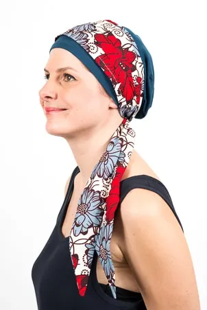 Bandeau chimio à fleurs et son bonnet assorti - Wax Mona