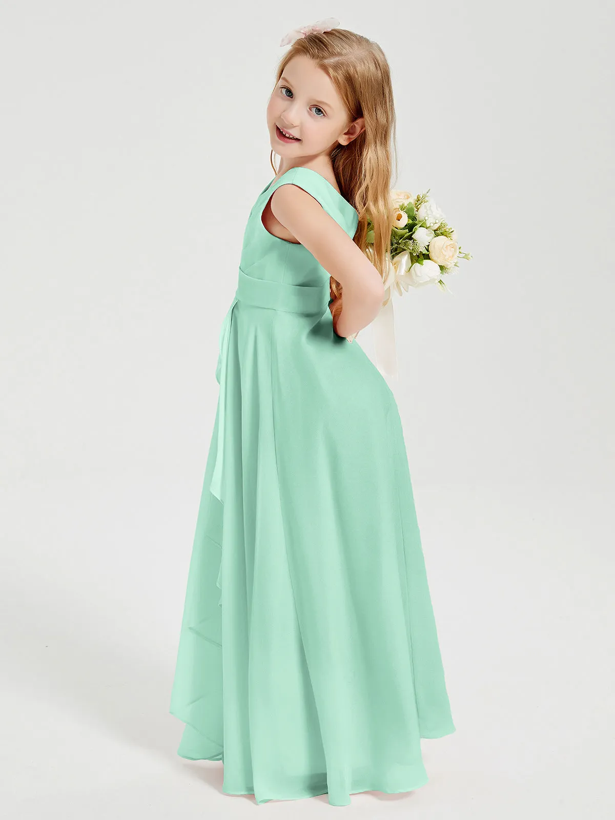 Boho Robes de Demoiselle d'Honneur Longues en Mousseline Vert Menthe