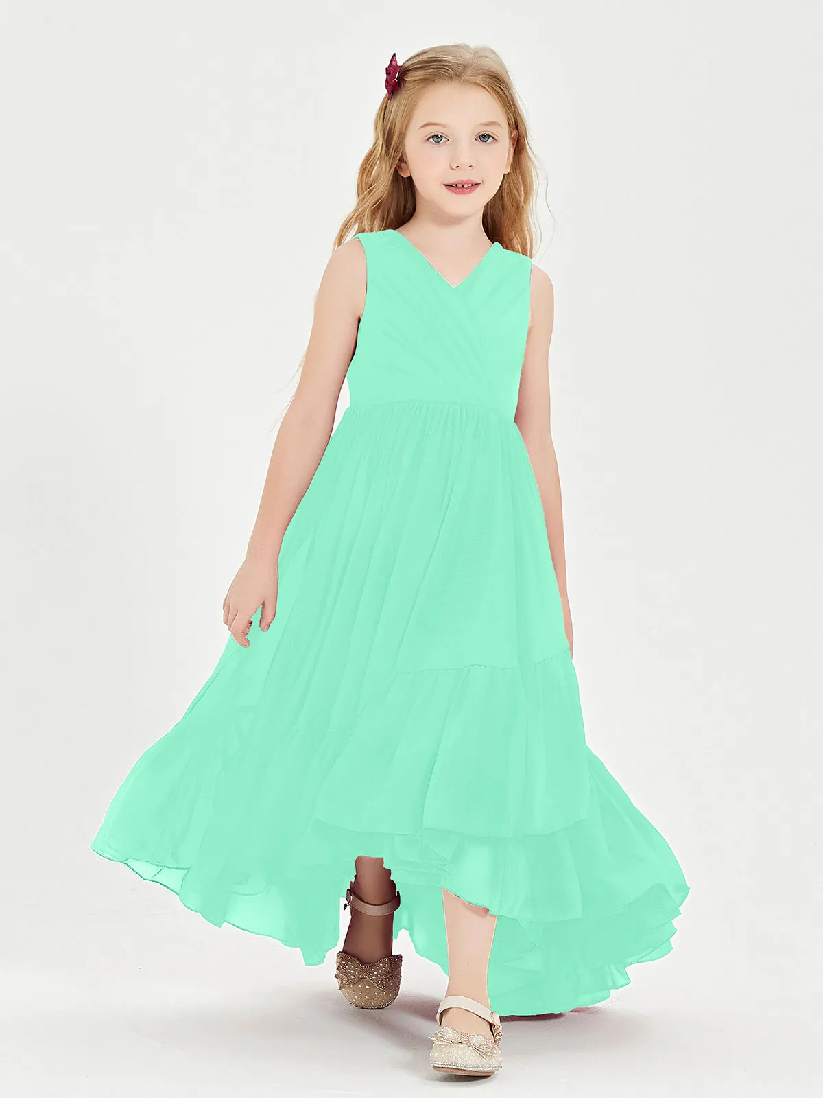 Boho Robes de Demoiselles d'Honneur Junior à Jupe en Cascade Turquoise