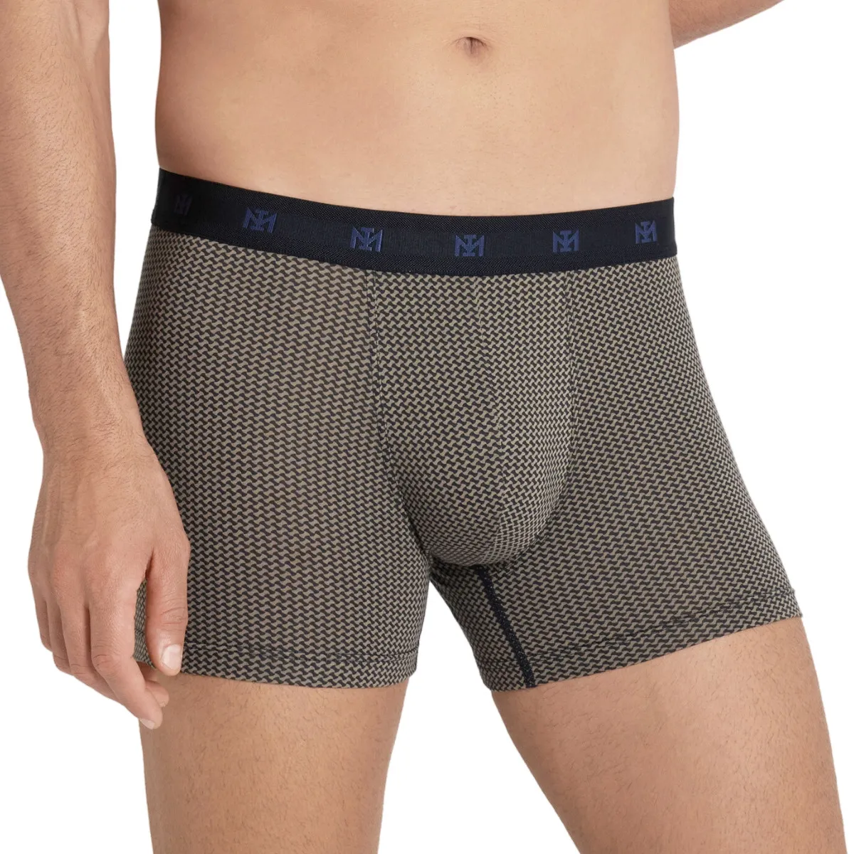 Boxer homme en coton et modal à motif graphique Genji Taupe 