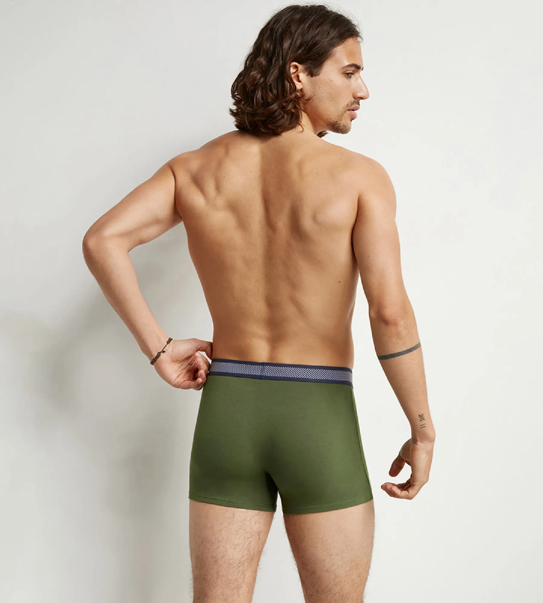 Boxer homme en coton modal à ceinture rayée Olive Dim Smart
