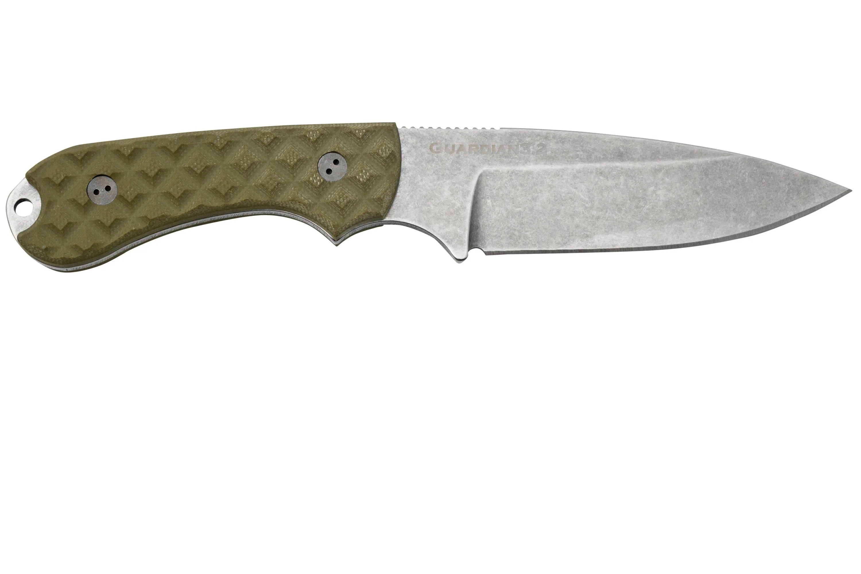 Bradford Knives Guardian 3, 32S-002-MC MagnaCut Sabre Stonewashed, Textured OD Green G10, couteau à lame fixe