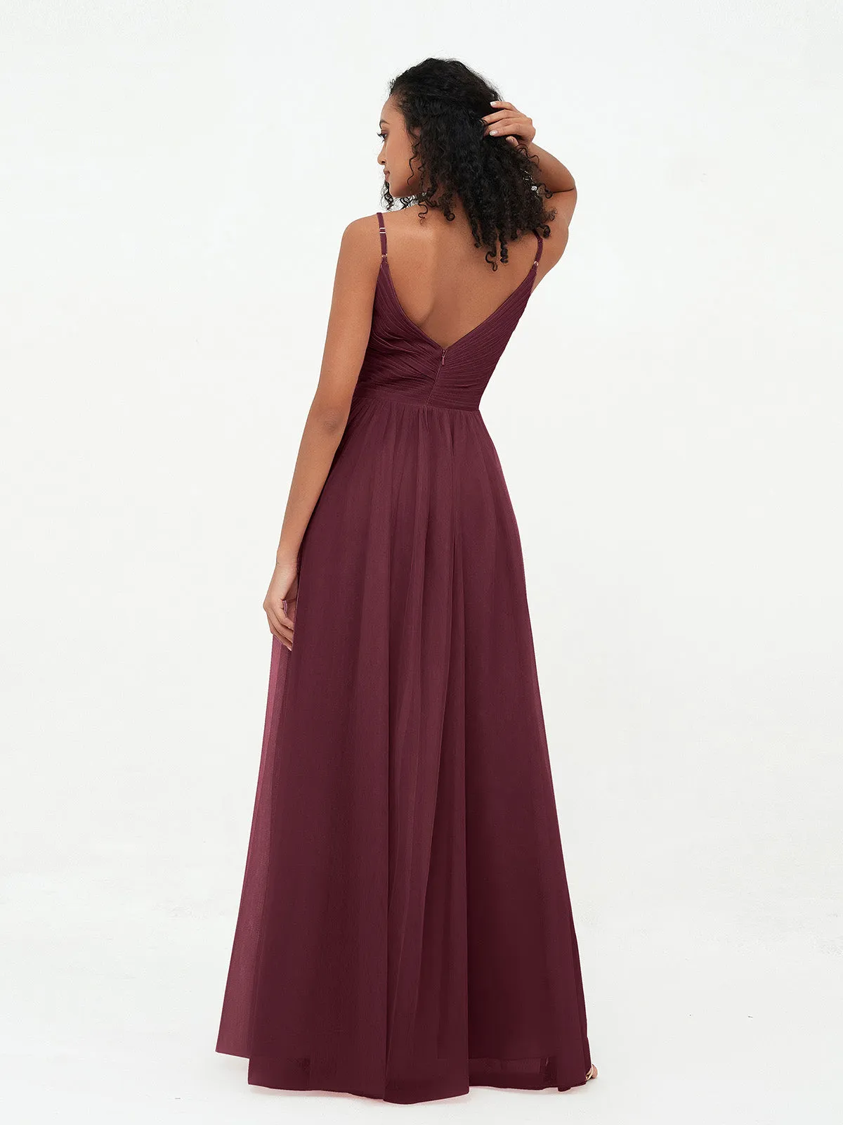 Bretelles Spaghetti Robes Maxi Plissé en Tulle Cabernet Grande Taille