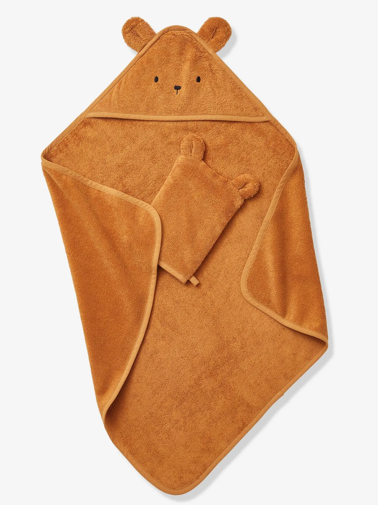 Cape de bain + gant en coton bio* blanc - Vertbaudet