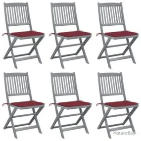 Chaises pliables d'extérieur 6 pcs avec coussins Bois d'acacia