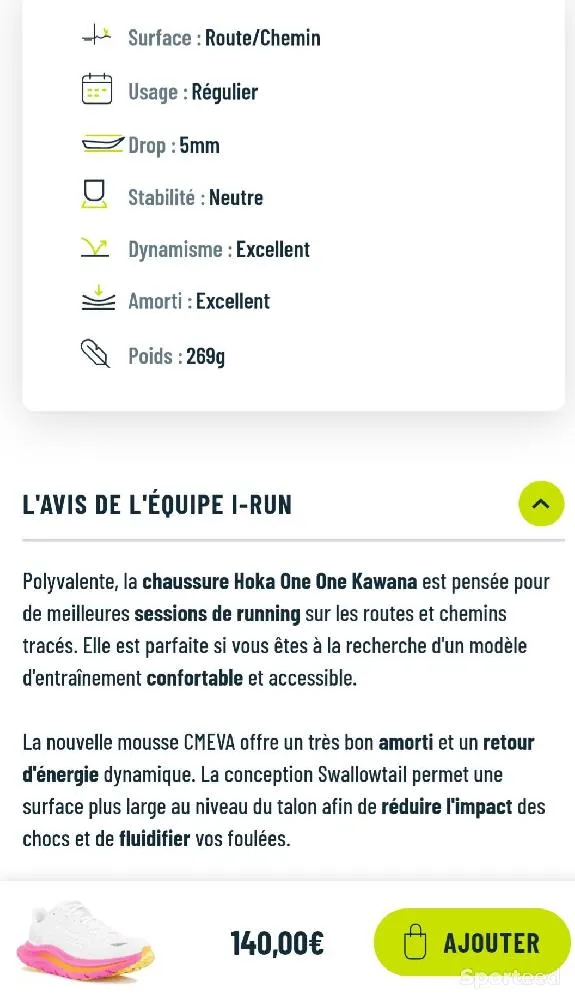 Chaussures de running d'occasion Ajouté le : 02/02/2024