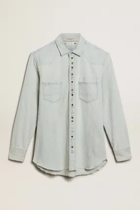 Chemise en denim délavé homme avec clous martelés | Golden Goose