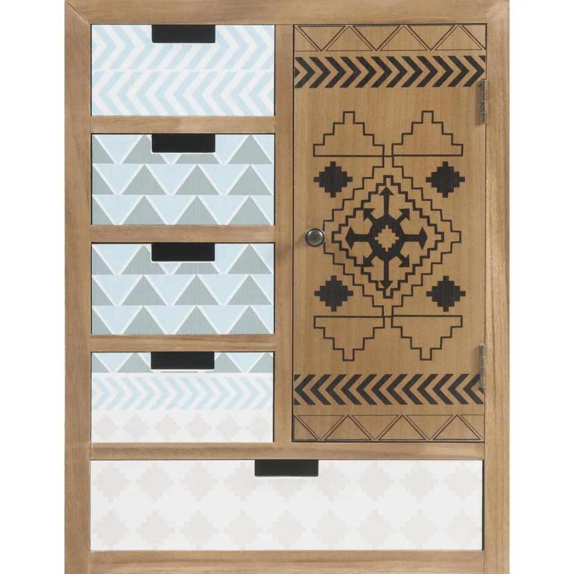 Console en bois avec imprimes Texan 1 porte et 5 tiroirs et pieds en metal MERIDA Marron | 3 Suisses