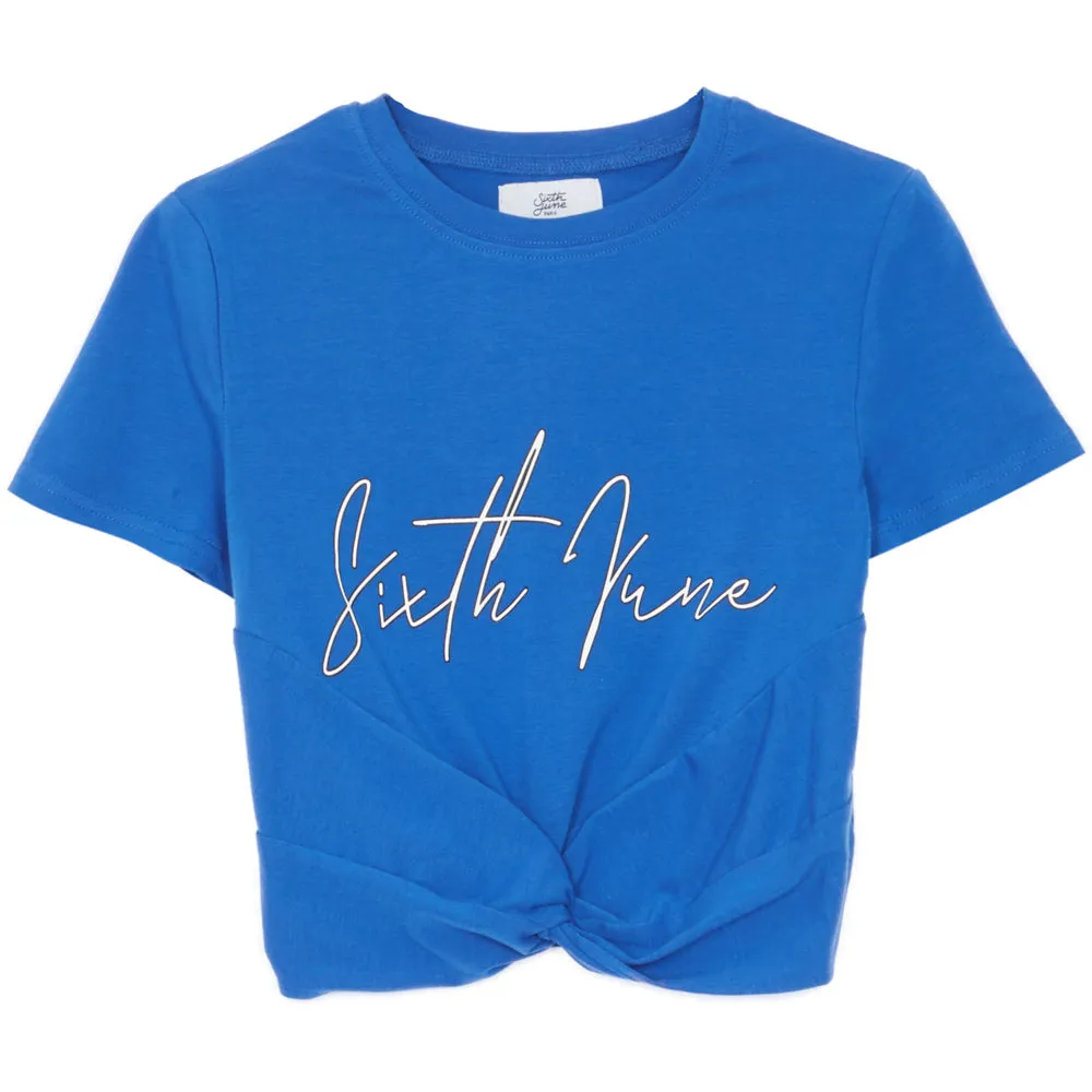 Crop-top noeud logo bleu