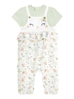 Ensemble salopette bébé en gaze de coton et t-shirt Petit Paradis - Vert
