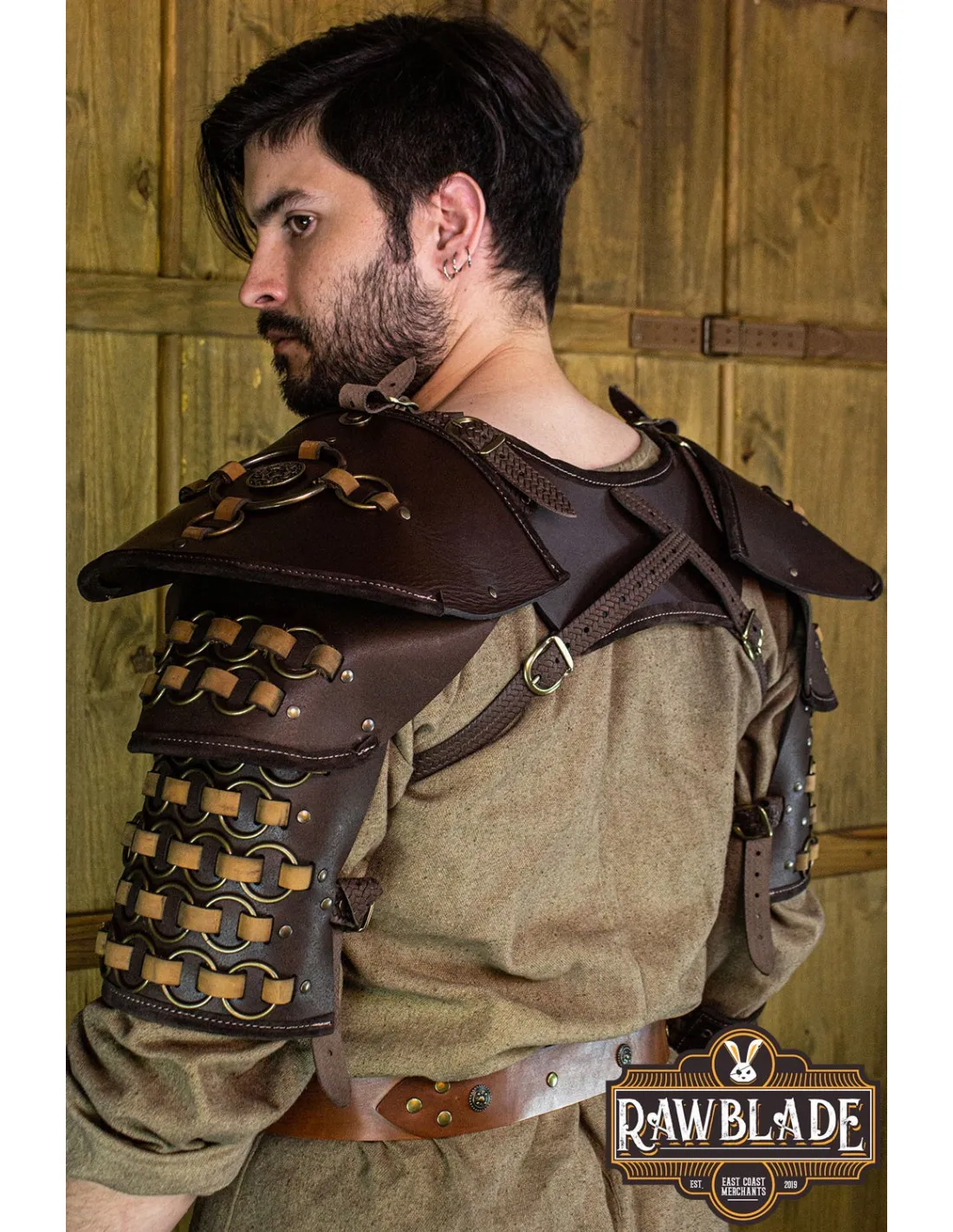 Evan Épaulières Avec Rivets En Cuivre - Marron ⚔️ Boutique Épées
