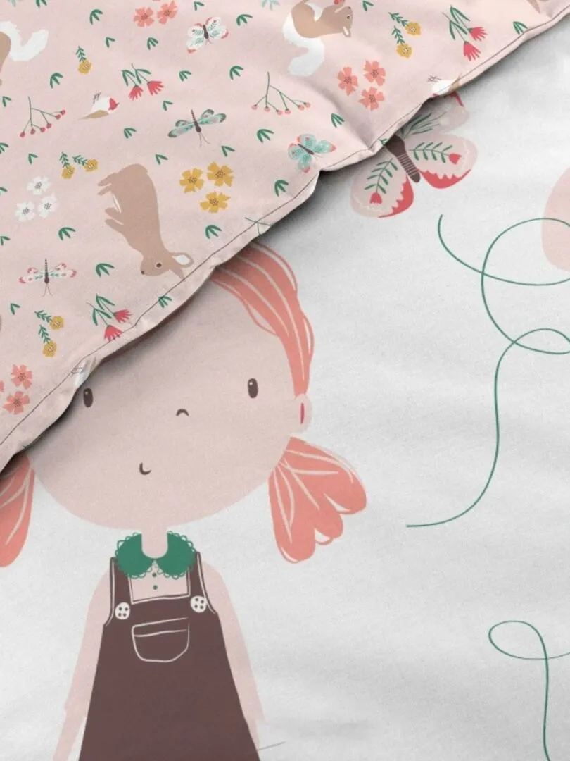 Housse de couette enfant 140x200 Alice + 1 taie microfibre - Rose