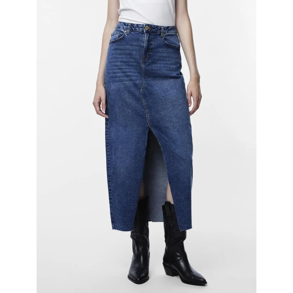 Jupe longue en denim bleu | 3 Suisses