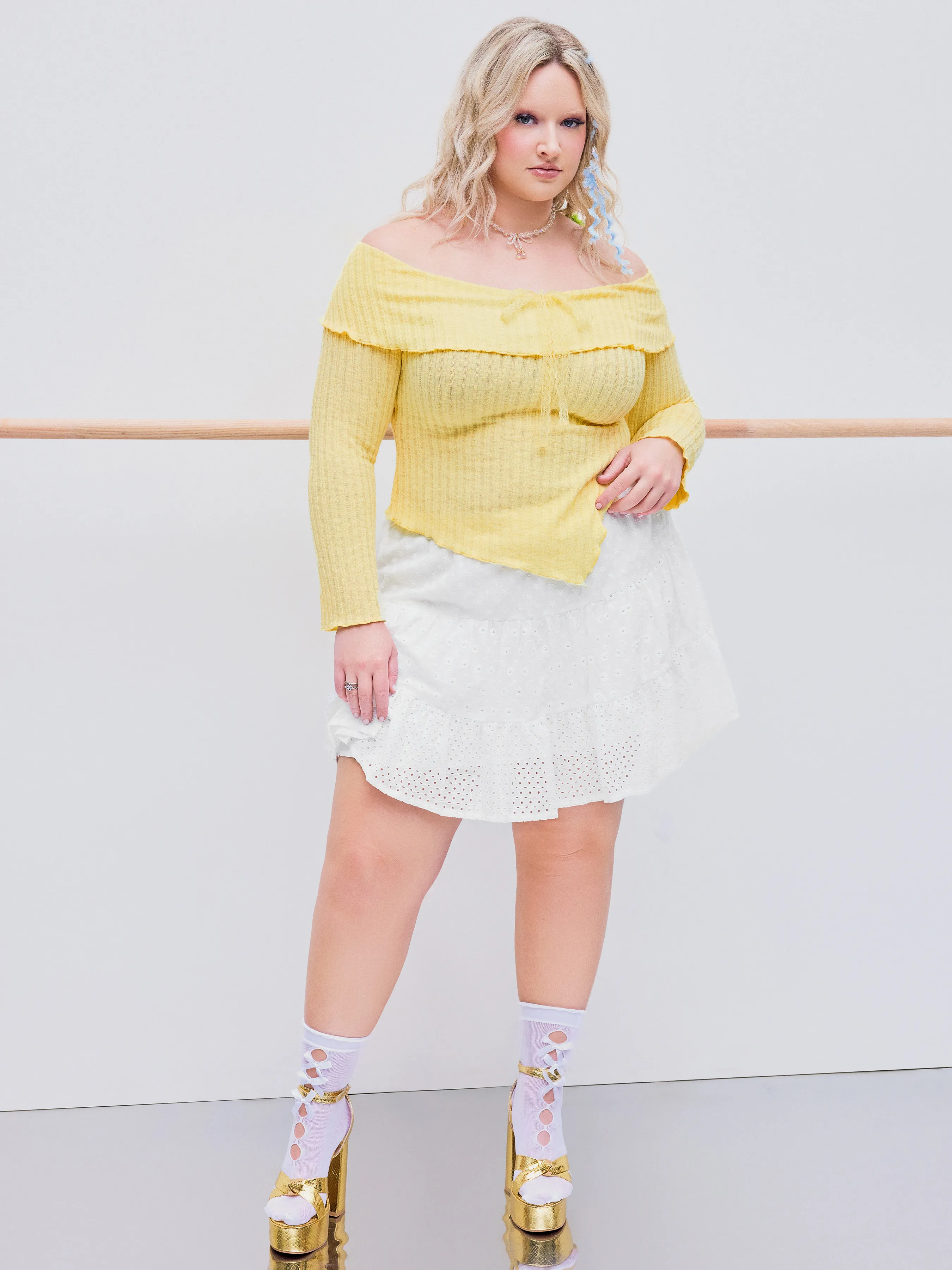  Jupe Mini à Volants Florale à Taille Moyenne Curve & Plus