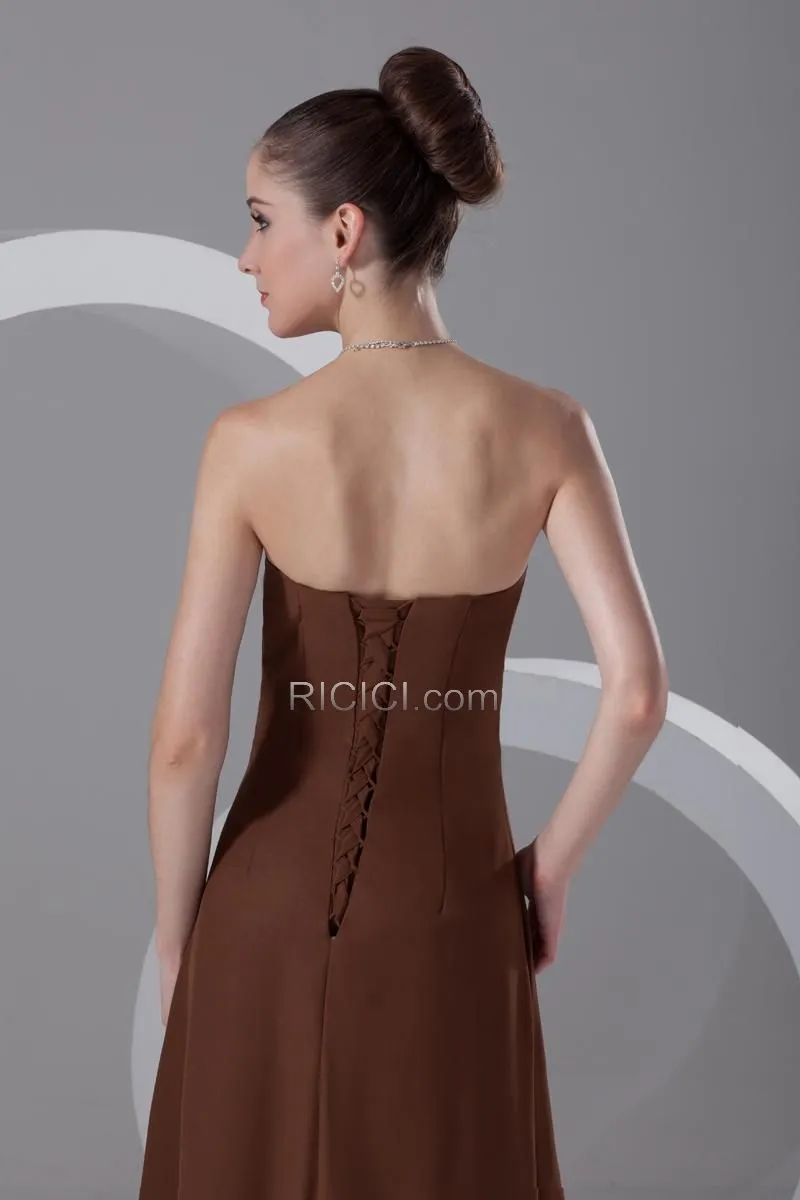Longue Robe Demoiselle D honneur Pour Mariage Simple Empire Volantée Chocolat Printemps