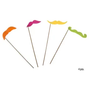 Lot de 4 fausses moustaches fluo avec baguette