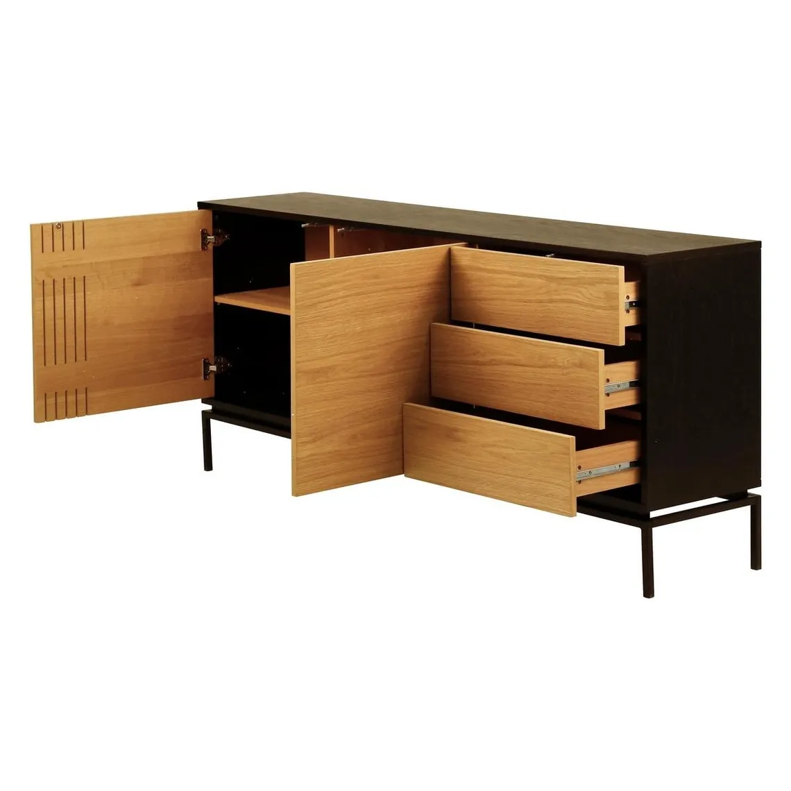 Meuble bas 2 portes 3 tiroirs naturel marron | 3 Suisses