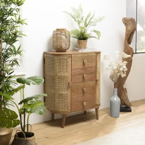 Meuble marron 2 portes 4 tiroirs bois cannage couleur naturelle ISA | 3 Suisses