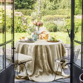 Paradis kaki - embroidered linen tablecloth