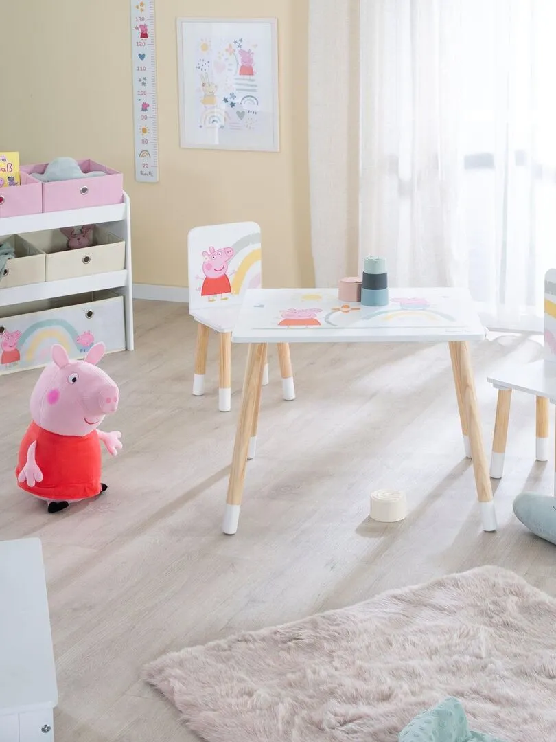 ROBA Ensemble Table + 2 Chaises Enfants 'Peppa Pig' - Motif Truie - Pieds en Bois Naturel - Rose - Blanc Rose clair Gr