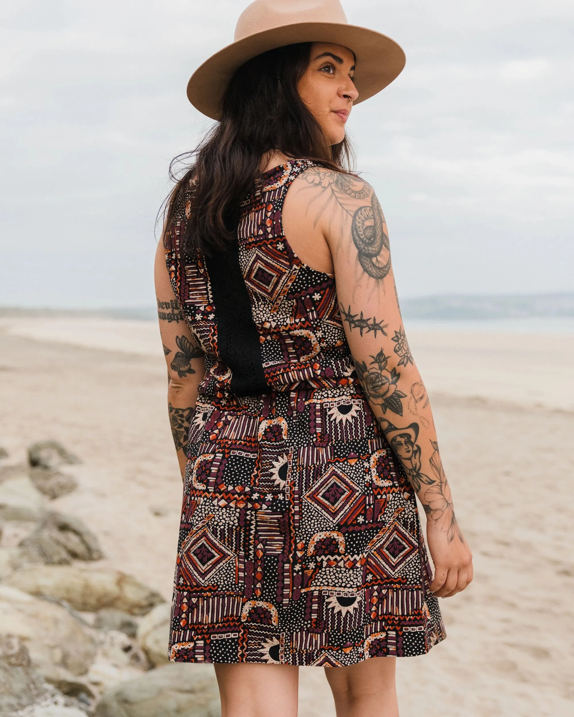 Robe en Coton Recyclé Rivergate - Patchwork Vintage Noir/Multi