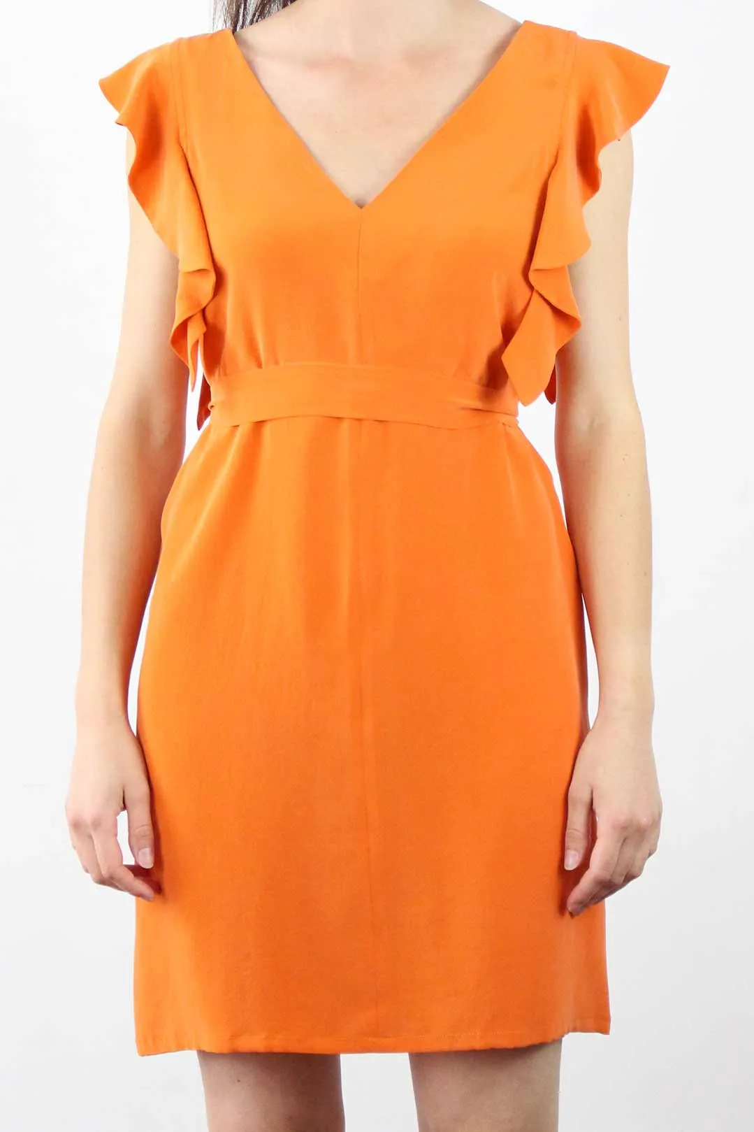 Robe soie lavée orange à volants Audrey