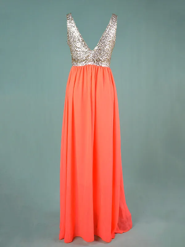 Épissage Robe Maxi à Brillante Paillette Bal de Promo Col en V Mode